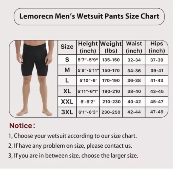 Lemorecn Wetsuits Pants Shorts 3mm Neoprene Canoeing Swimming Pants Size small - Picture 3 of 4